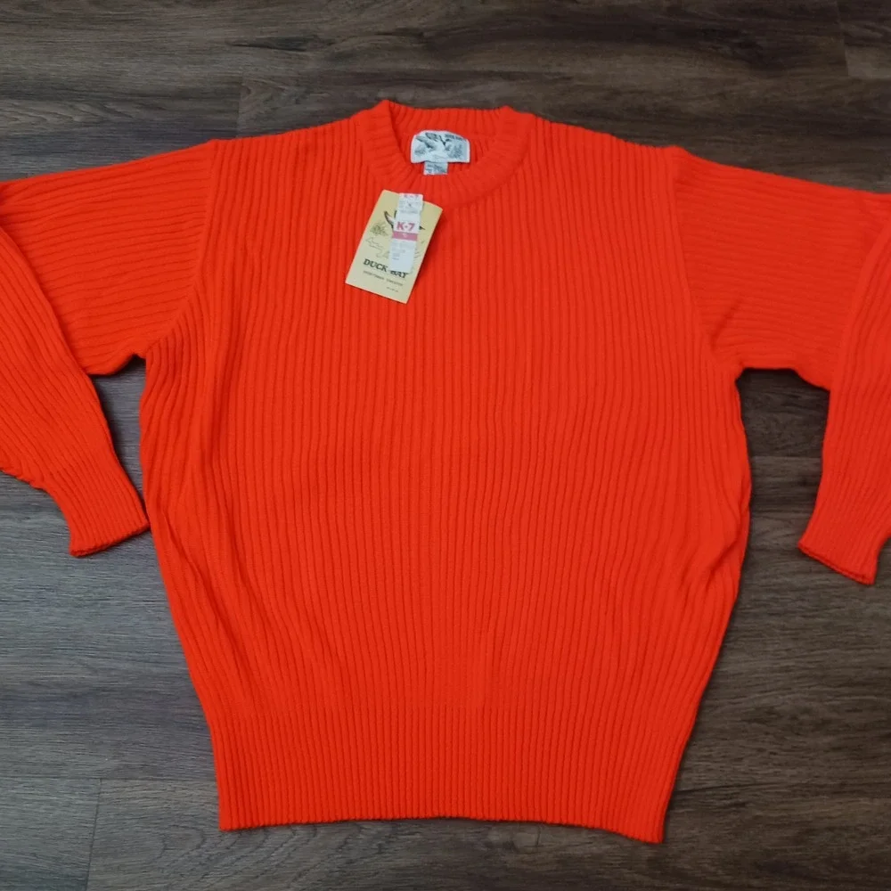 Duck Bay Sportsman Sweater Mens Large Neon Orange Ribbed Knit Acrylic Pullover